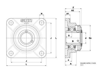 SNR SUCF204FG1 FØDEVAREGODKENDT FIRKANTET FLANGELEJE 4-HULS 20 MM