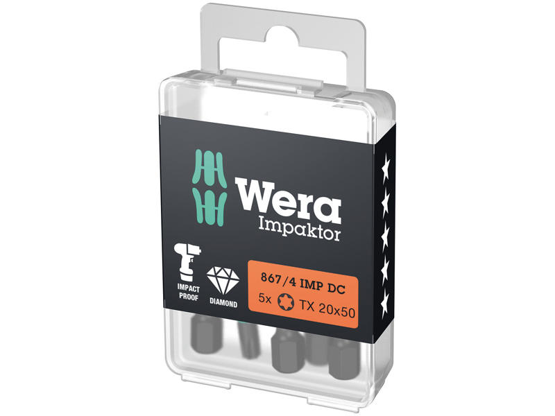 WERA IMPAKTOR BITS 867/4 IMP DC TORX® DIY, TX 20 X 50 MM, 5 DELE