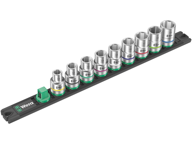 WERA TOP-MAGNETLISTE C 4 ZYKLOP TOPNØGLEINDSATS-SÆT Socket Rail C 4, 1/2"-TILSLUTNING, 9 DELE