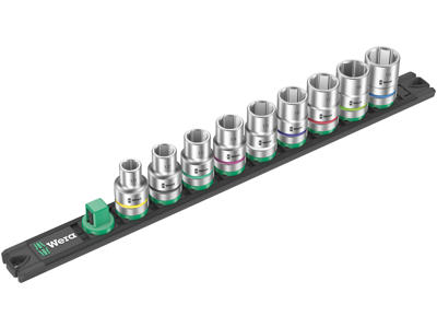 WERA TOP-MAGNETLISTE C 4 ZYKLOP TOPNØGLEINDSATS-SÆT Socket Rail C 4, 1/2"-TILSLUTNING, 9 DELE