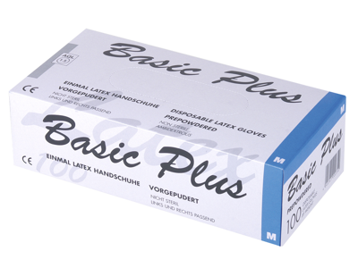 LATEXHANDSKE UFRAVET BASIC PLUS M/PUDDER F/FØDEVAREPROD. 100 STK