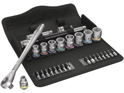 WERA ZYKLOP METAL-SKRALDESÆT 8100 SB 10, GENNEMSTIKSFIRKANT, 3/8"-TILSLUTNING, TOMMEMÅL, 29 DELE