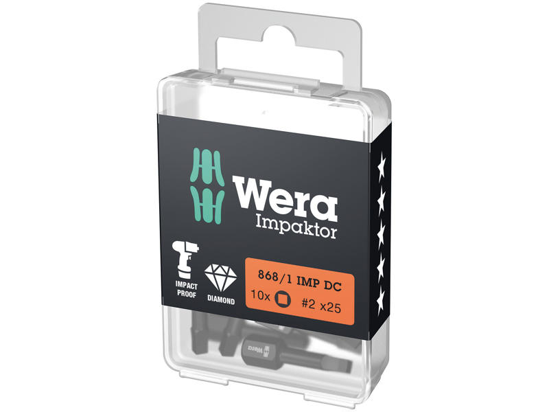 WERA IMPAKTOR INDVENDIG FIRKANT BITS 868/1 IMP DC DIY, # 2 X 25 MM, 10 DELE
