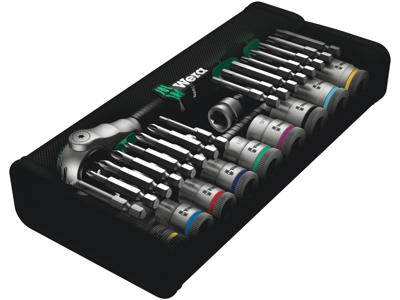 WERA ZYKLOP SPEED-SKRALDESÆT 8100 SB 9, 3/8"-TILSLUTNING, TOMMEMÅL, 29 DELE