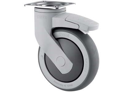 TENTE DREJEHJUL +BREMSE 5377 PJP 100 P50 TIL PLADEMONTERING GAFFEL I KUNSTSTOF