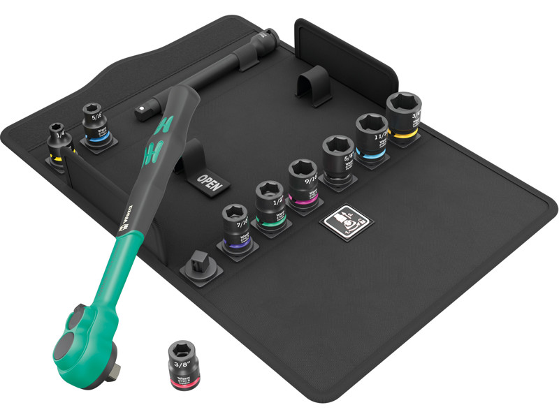 WERA ZYKLOP COMFORT SKRALDESÆT 8100 SB 13, OMSKIFTERKNAP, 3/8"-TILSLUTNING, TOMMEMÅL, 11 DELE