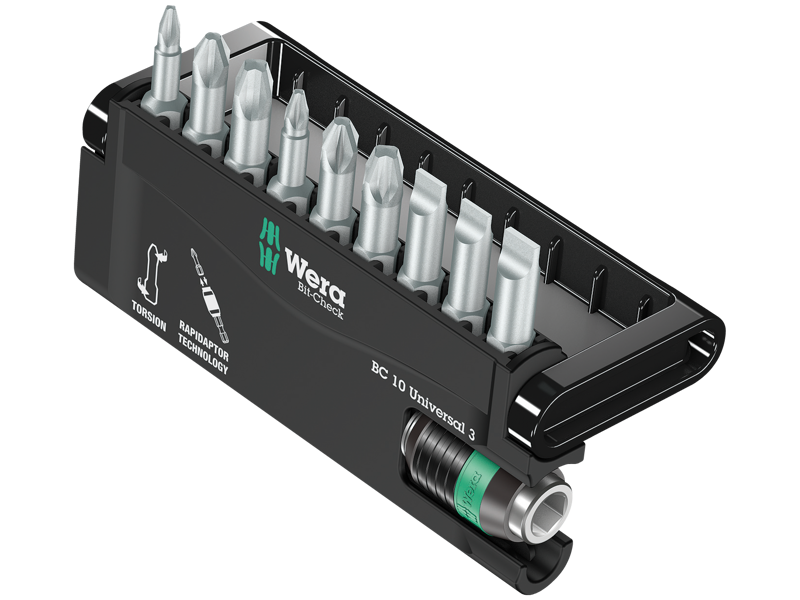 WERA BITSSÆT BIT-CHECK 10 UNIVERSAL 3 RAPIDAPTOR - LIGE/PH/PZ