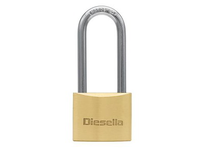 DIESELLA HÆNGELÅS LARGE 40MM MESSING M/FORLÆNGET BØJLE