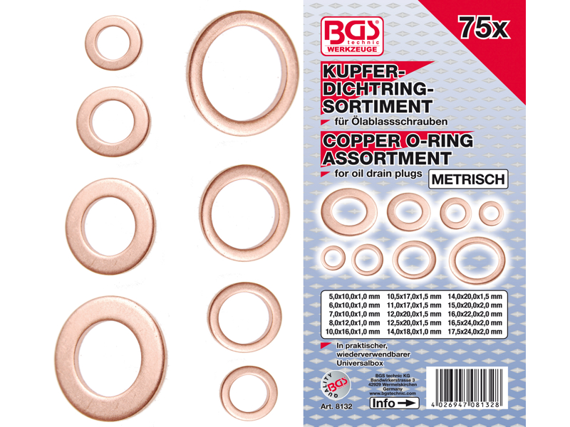 SEALING RING RANGE COPPER 75 PARTS