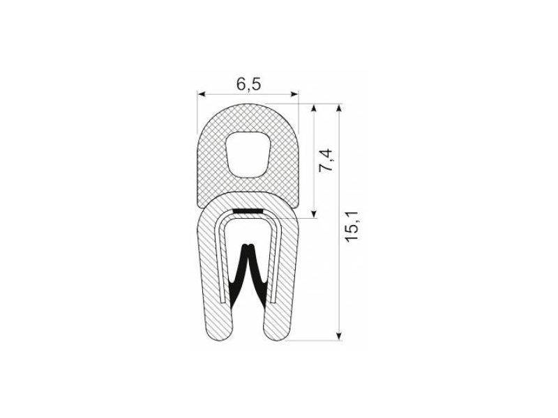 KANTLISTE M/STÅLINDLÆG F/1-2MM PL. SORT PVC MED VULK ØVERST