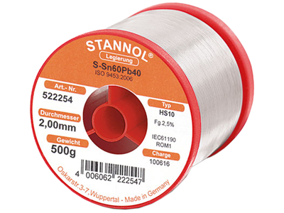 LODDETIN MED FLUSMIDDEL 2,0 MM 500 G. SMELTEPUNKT 183 G