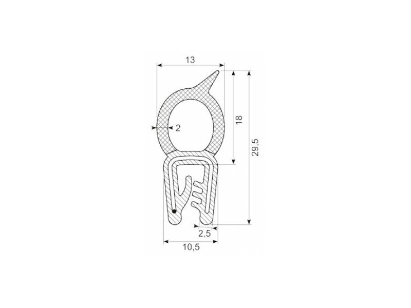 KANTLISTE M/STÅLINDLÆG F/1-3MM PL. SORT PVC MED RUND VULK AF SVAMPEGUMMI