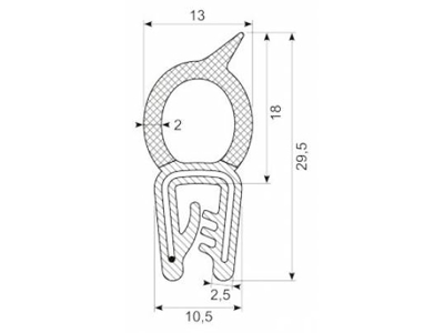 KANTLISTE M/STÅLINDLÆG F/1-3MM PL. SORT PVC MED RUND VULK AF SVAMPEGUMMI