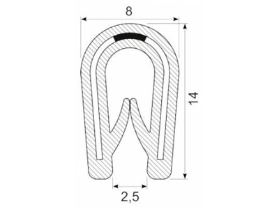 KANTLISTE M/STÅLINDLÆG F/1-3MM PL. SORT PVC UDV.MÅL 8X14MM