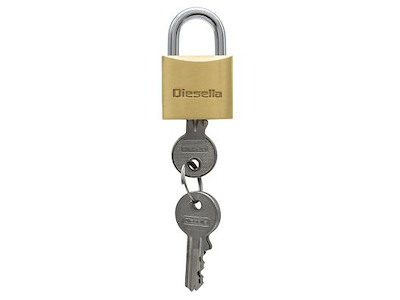 DIESELLA HÆNGELÅS 30MM, MESSINGHUS/STÅLBØJLE, 3 NØGLER