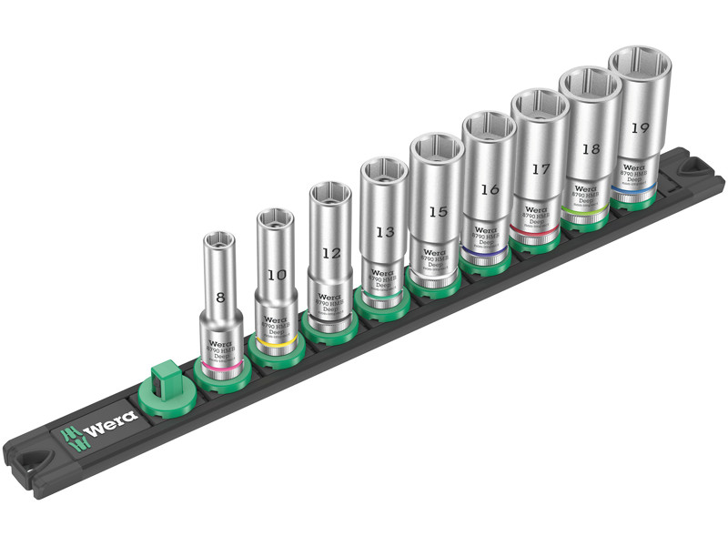 WERA TOP-MAGNETLISTE B DEEP 1 TOPNØGLEINDSATS-SÆT Socket Rail B Deep 1, 3/8"-TILSLUTNING, 9 DELE