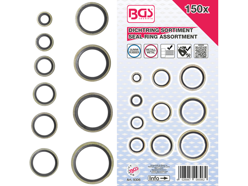 TÆTNINGSRINGSSORTIMENT METAL 150 DELE M6-M24