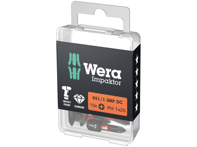 WERA IMPAKTOR PH BITS 851/1 IMP DC PH DIY, PH 1 X 25 MM, 10 DELE