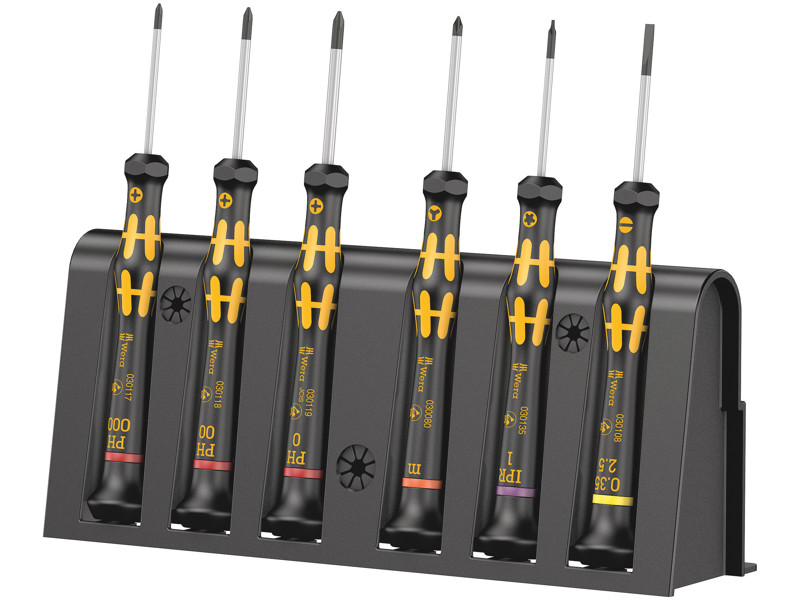 WERA ELEKTRONIK-SKRUETRÆKKERSÆT + RACK 1550/6 ESD, 6 DELE