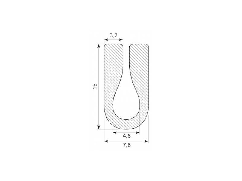 U PROFIL GUMMI EPDM  3MM SPOR UDV. MÅL 15X7.8MM