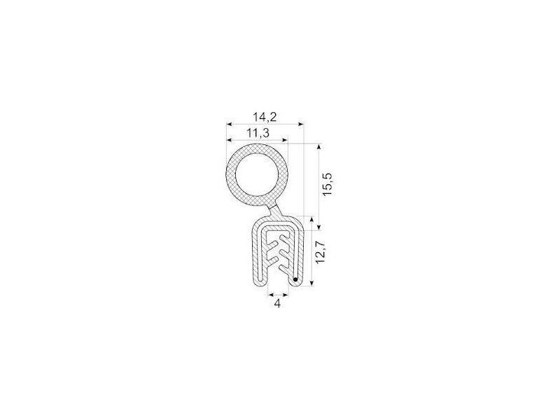 KANTLISTE M/STÅLINDLÆG F/1.5-4MM PL. SORT PVC MED RUND VULK AF SVAMPEG.