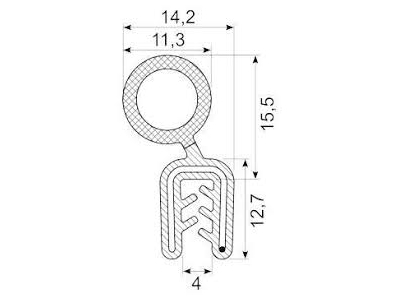 KANTLISTE M/STÅLINDLÆG F/1.5-4MM PL. SORT PVC MED RUND VULK AF SVAMPEG.