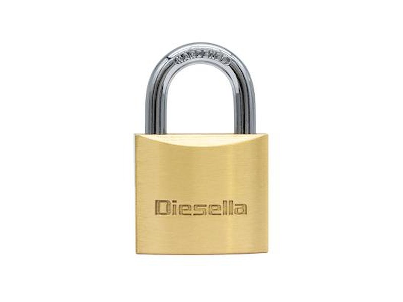 DIESELLA HÆNGELÅS 30MM, MESSINGHUS/STÅLBØJLE, 3 NØGLER