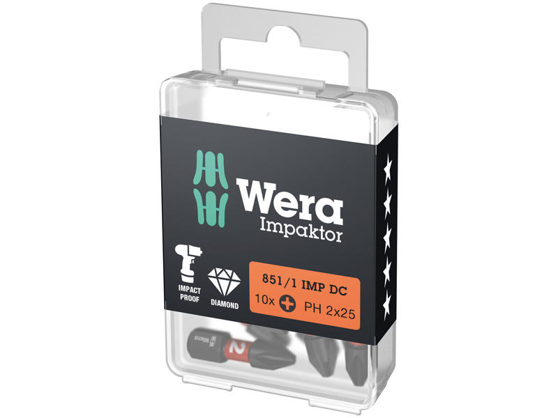 WERA IMPAKTOR PH BITS 851/1 IMP DC PH DIY, PH 2 X 25 MM, 10 DELE