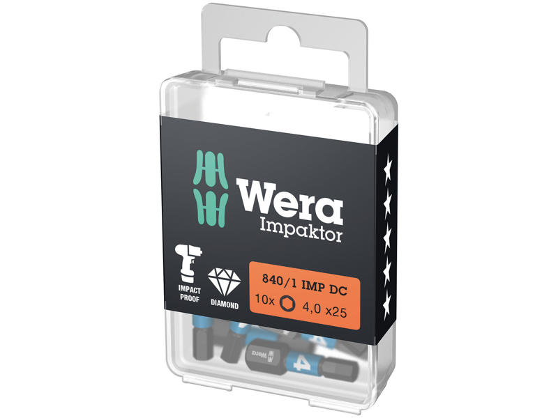 WERA IMPAKTOR BITS 840/1 IMP DC Hex-Plus DIY, 4 X 25 MM, 10 DELE