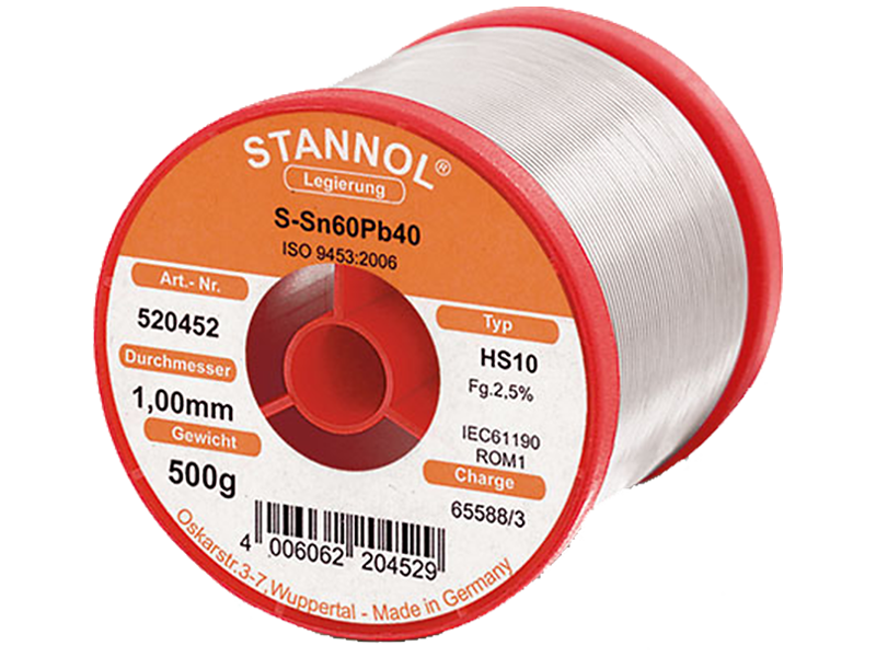 LODDETIN MED FLUSMIDDEL 1,0 MM 500 G. SMELTEPUNKT 183 G
