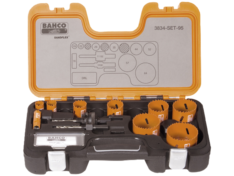 BAHCO 3834-SET-95 HULSAVESÆT Ø16-64MM 9 HULSAVE 2 HOLDERE + EKSTRA FORBOR