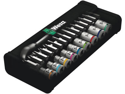 WERA ZYKLOP METAL-SKRALDESÆT 8100 SA 11, OMSKIFTERGREB, 1/4"-TILSLUTNING, TOMMEMÅL, 28 DELE