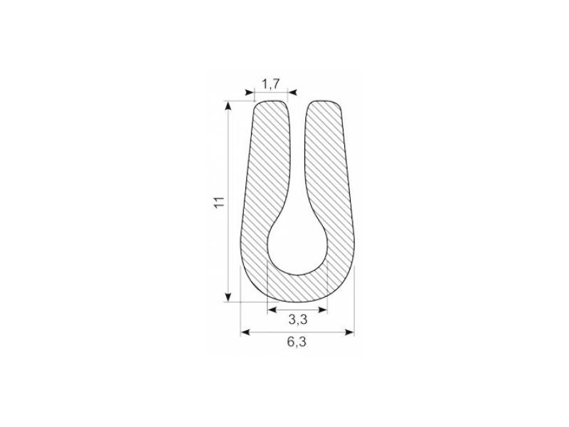 U PROFIL GUMMI EPDM  2MM SPOR UDV. MÅL 11X6.3MM