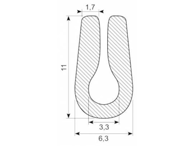 U PROFIL GUMMI EPDM  2MM SPOR UDV. MÅL 11X6.3MM