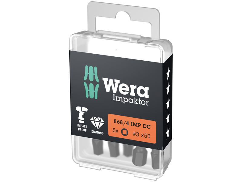 WERA IMPAKTOR INDVENDIG FIRKANT BITS 868/4 IMP DC DIY, # 3 X 50 MM, 5 DELE