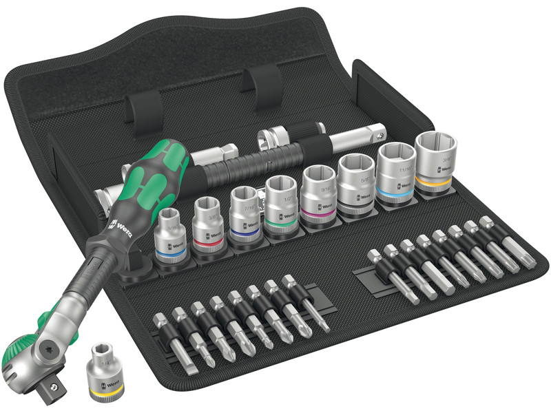 WERA ZYKLOP SPEED-SKRALDESÆT 8100 SB 9, 3/8"-TILSLUTNING, TOMMEMÅL, 29 DELE