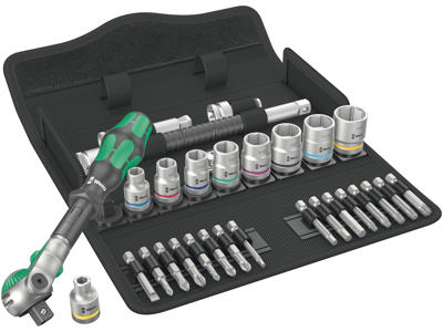 WERA ZYKLOP SPEED-SKRALDESÆT 8100 SB 9, 3/8"-TILSLUTNING, TOMMEMÅL, 29 DELE