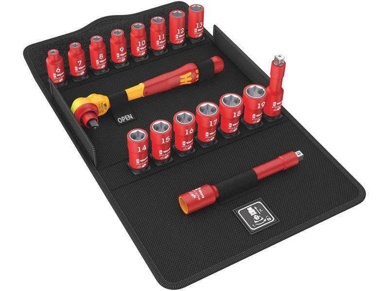 WERA ZYKLOP SKRALDESÆT 8100 SB VDE 1, ISOLERET, OMSKIFTERKNAP, 3/8"-TILSLUTNING, METRISK, 17 DELE