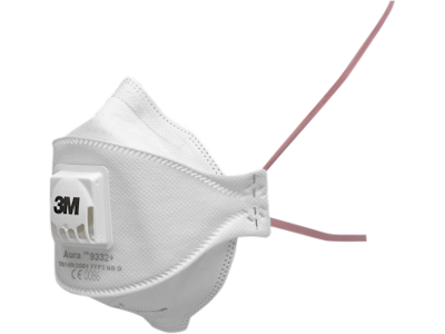 3M AURA STØVMASKE 9332+SP FFP3 M/VENTIL, 5STK