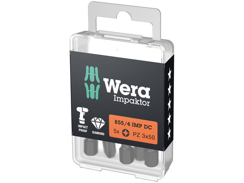 WERA IMPAKTOR BITS 855/4 IMP DC PZ DIY, PZ 3 X 50 MM, 5 DELE