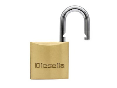 DIESELLA HÆNGELÅS 25MM, MESSINGHUS/STÅLBØJLE, 3 NØGLER