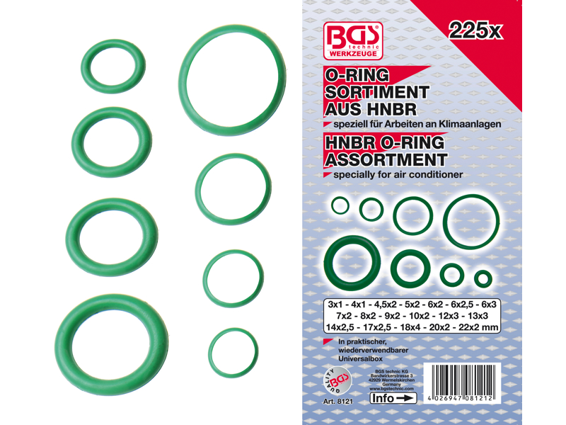 O-RINGS-SORTIMENT HNBR 225 STK. Ø 3 - 22 MM