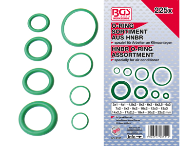 O-RINGS-SORTIMENT HNBR 225 STK. Ø 3 - 22 MM