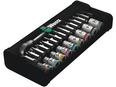 WERA ZYKLOP METAL-SKRALDESÆT 8100 SA 10, GENNEMSTIKSFIRKANT, 1/4"-TILSLUTNING, TOMMEMÅL, 28 DELE