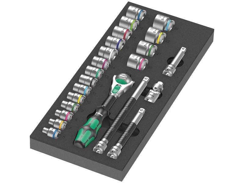 WERA SKUMGUMMIINDSATS 8000 B ZYKLOP SKRALDE 3/8" SÆT 1 9721, 23 DELE