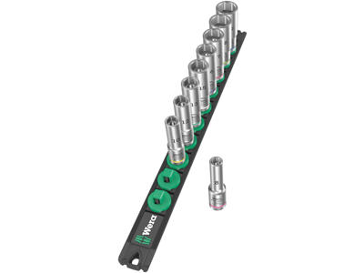 WERA TOP-MAGNETLISTE B DEEP 1 TOPNØGLEINDSATS-SÆT Socket Rail B Deep 1, 3/8"-TILSLUTNING, 9 DELE
