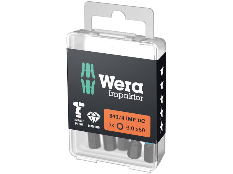 WERA IMPAKTOR BITS 840/4 IMP DC Hex-Plus DIY, 6 X 50 MM, 5 DELE