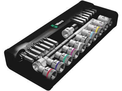 WERA ZYKLOP METAL-SKRALDESÆT 8100 SC 10, GENNEMSTIKSFIRKANT, 1/2"-TILSLUTNING, TOMMEMÅL, 28 DELE