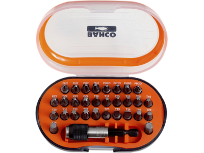 BAHCO BITSSÆT 31 DELE M/FARVEKODER OG TORSION BITSHOLDER