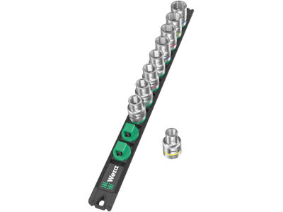WERA TOP-MAGNETLISTE C 4 ZYKLOP TOPNØGLEINDSATS-SÆT Socket Rail C 4, 1/2"-TILSLUTNING, 9 DELE